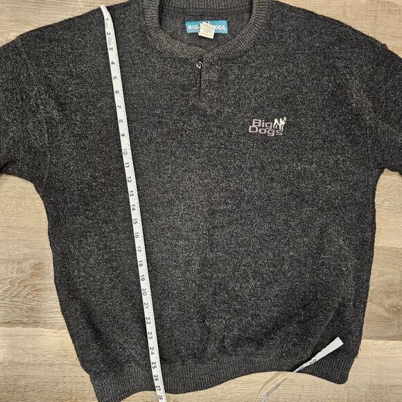 Big Dogs Vintage Black Fuzzy size medium Henley Sweater - Picture 8 of 11